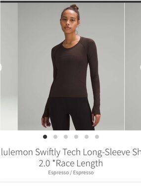 Lululemon Swiftly Tech Long Sleeve Shirt 2.0 *Race Length Espresso Sz 4